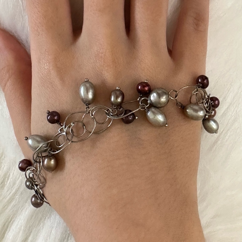 Elegant 925 sterling Silver Freshwater Pearls  Bracelet
